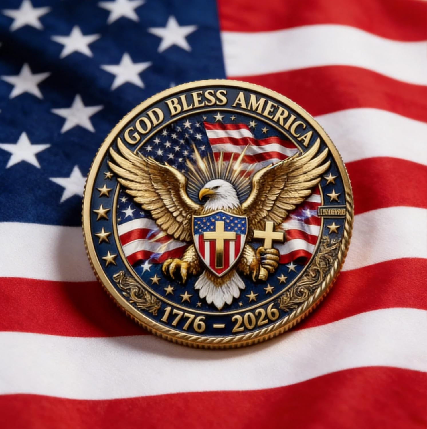 3 Pcs 250Th Anniversary Coin Set God Bless America Collectible 250 Year Merchandise Patriotic Commemorative Coin 1776-2026 Independence Day Freedom and Faith Keepsake 4Th of July Gift