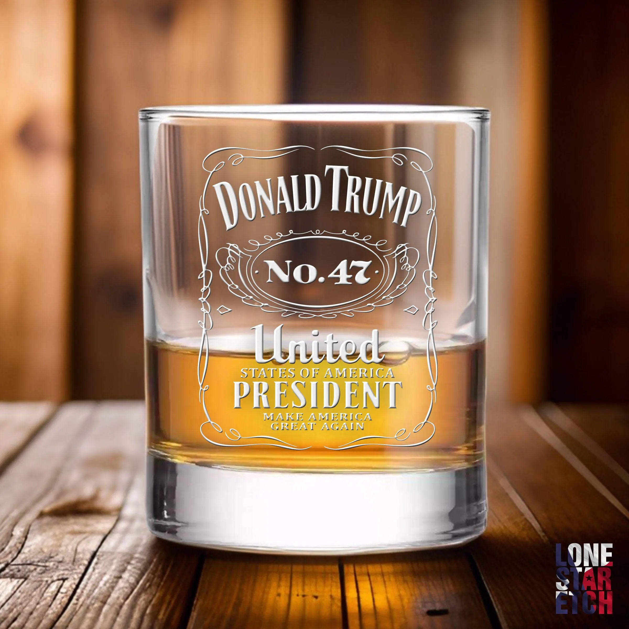 Trump No. 47 / Trump 2024 Engraved Whiskey Glass / Bourbon Glass / Scotch Glass / Trump Merch / Father'S Day Gift
