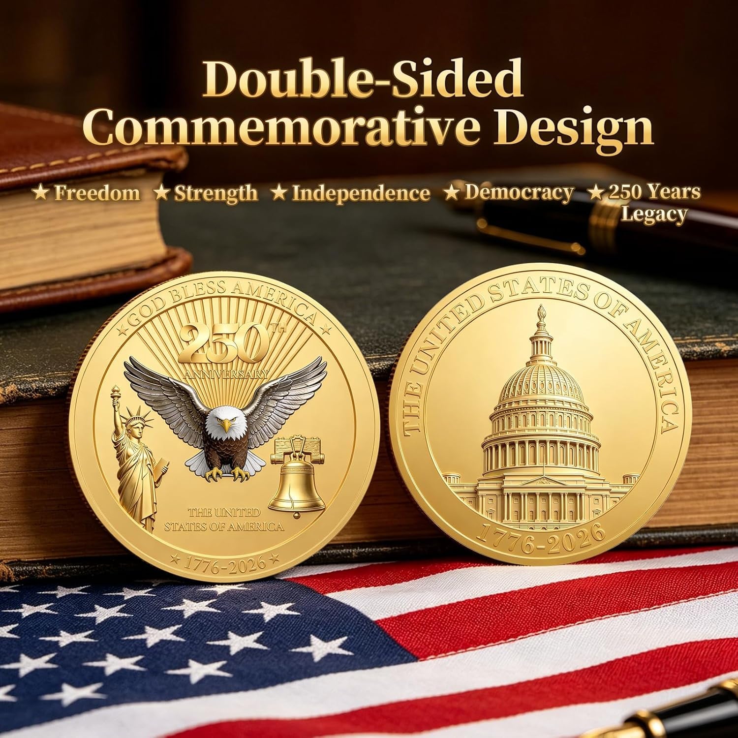 250 Anniversary Coin America 250 Anniversary USA Merchandise 1776-2026 Coins 250Th Commemorative Coin 250 Years of Freedom Challenge Coins Ideal Collectible, 1 Pc