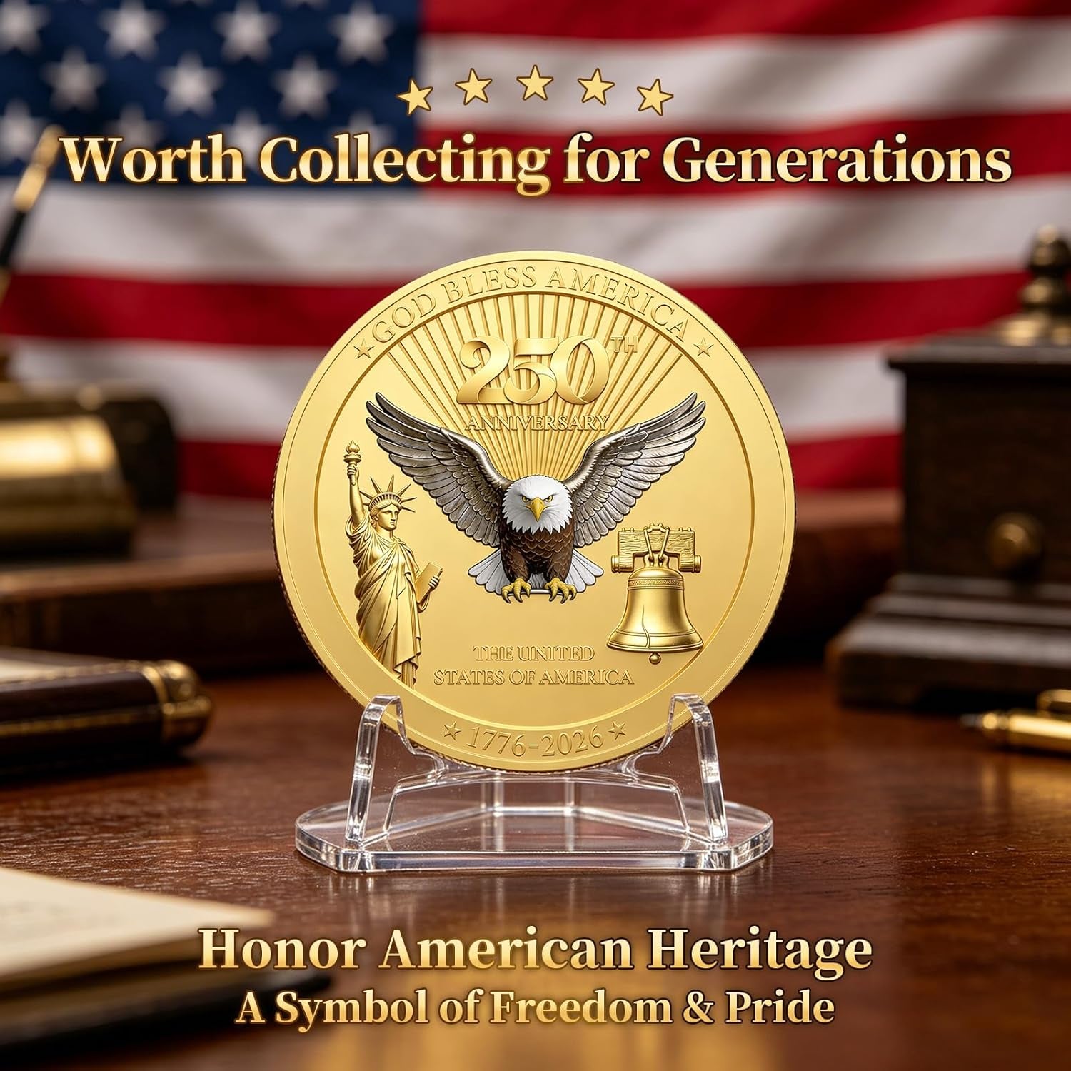 250 Anniversary Coin America 250 Anniversary USA Merchandise 1776-2026 Coins 250Th Commemorative Coin 250 Years of Freedom Challenge Coins Ideal Collectible, 1 Pc