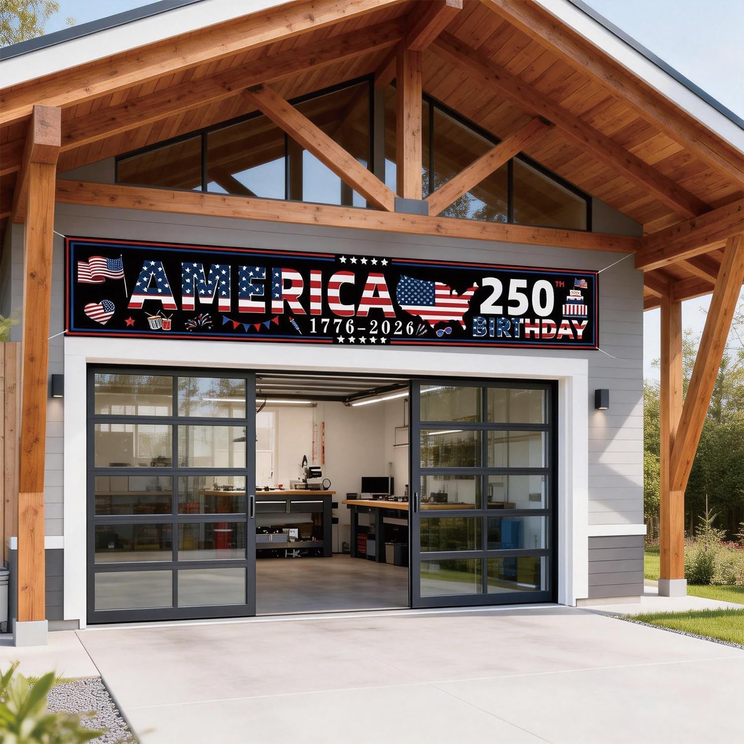 250 Anniversary USA Banner 118X20Inches Patriotic Decor for 250Th America Birthday 1776-2026 Party Supplies 4Th of July Decorations for Outdoor Indoor Home Yard Garden