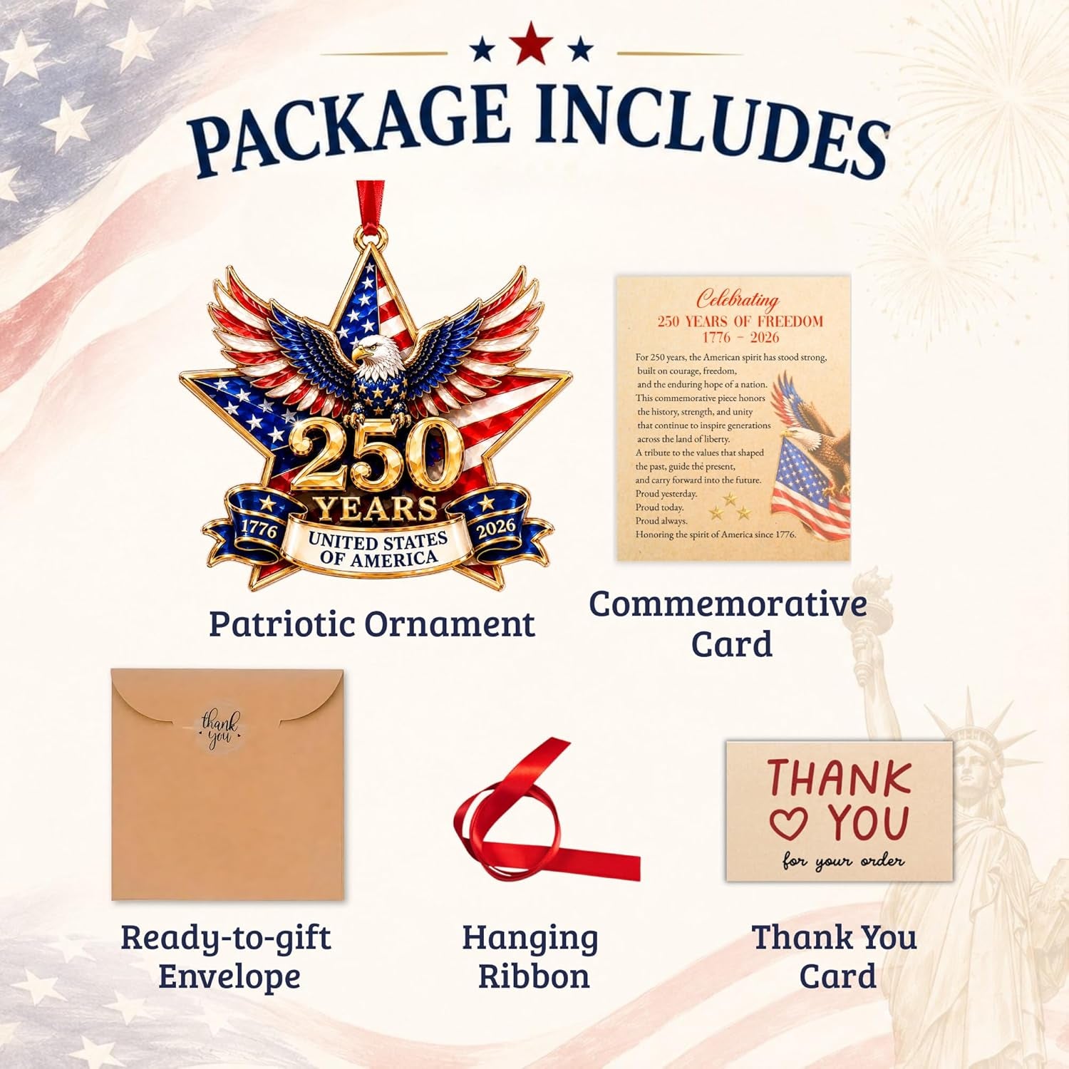 250 Anniversary USA Ornament, 2D Acrylic America 250 Merchandise, America 250Th Anniversary Christmas Ornament, Fourth of July Decorations, Patriotic Decor, America 250Th Birthday Gifts