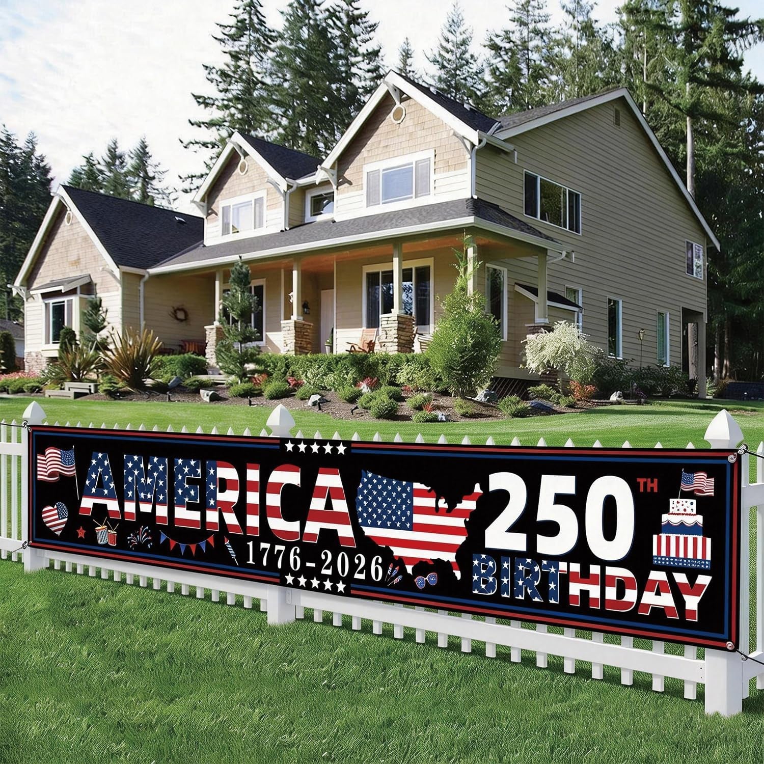 250 Anniversary USA Banner 118X20Inches Patriotic Decor for 250Th America Birthday 1776-2026 Party Supplies 4Th of July Decorations for Outdoor Indoor Home Yard Garden