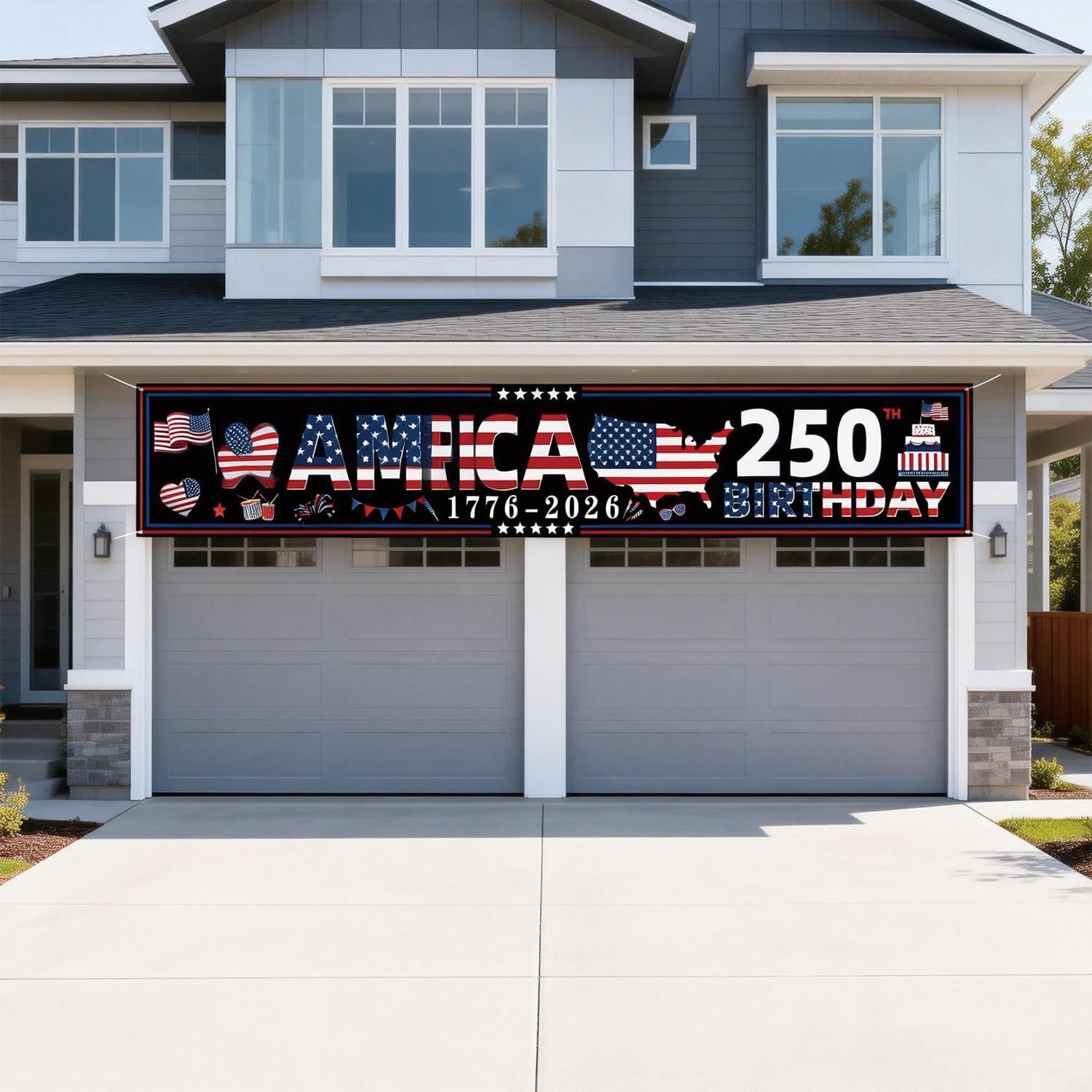 250 Anniversary USA Banner 118X20Inches Patriotic Decor for 250Th America Birthday 1776-2026 Party Supplies 4Th of July Decorations for Outdoor Indoor Home Yard Garden