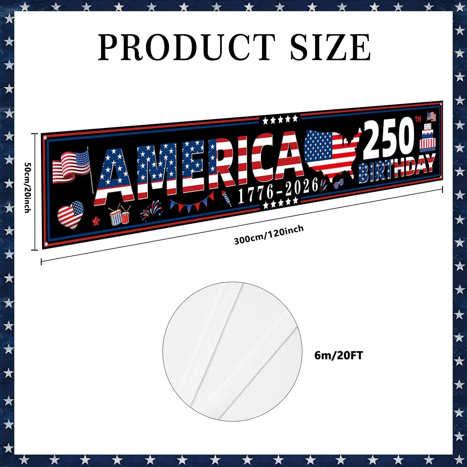 250 Anniversary USA Banner 118X20Inches Patriotic Decor for 250Th America Birthday 1776-2026 Party Supplies 4Th of July Decorations for Outdoor Indoor Home Yard Garden
