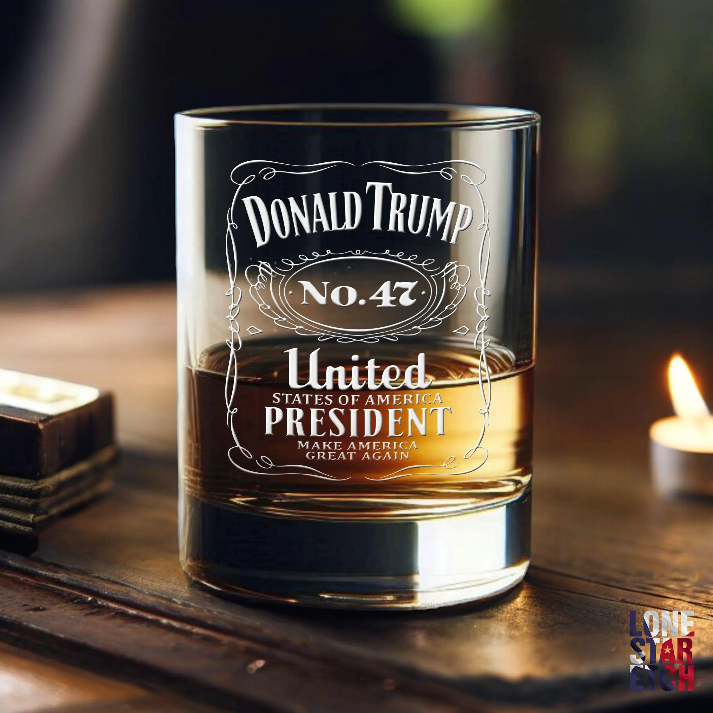 Trump No. 47 / Trump 2024 Engraved Whiskey Glass / Bourbon Glass / Scotch Glass / Trump Merch / Father'S Day Gift