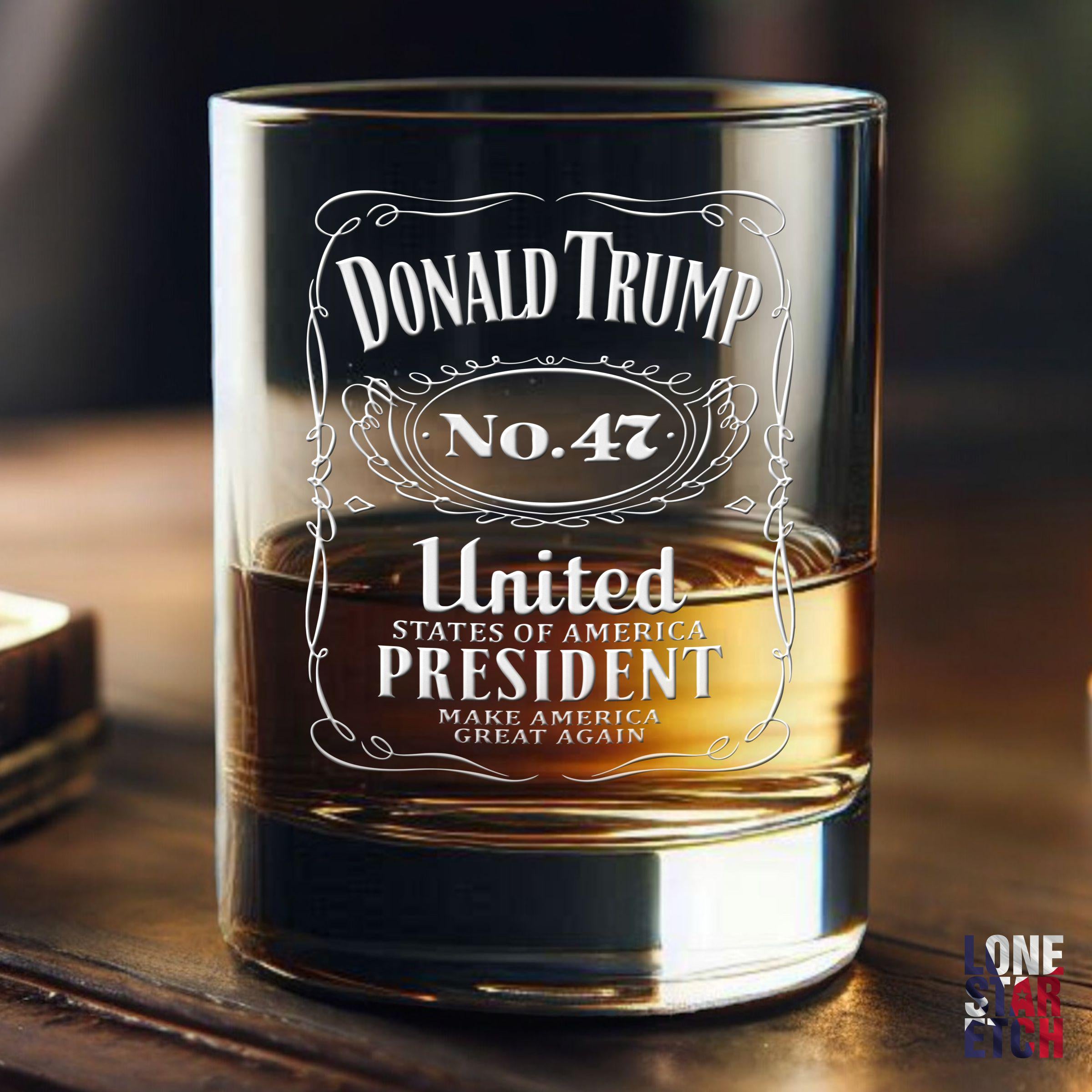 Trump No. 47 / Trump 2024 Engraved Whiskey Glass / Bourbon Glass / Scotch Glass / Trump Merch / Father'S Day Gift