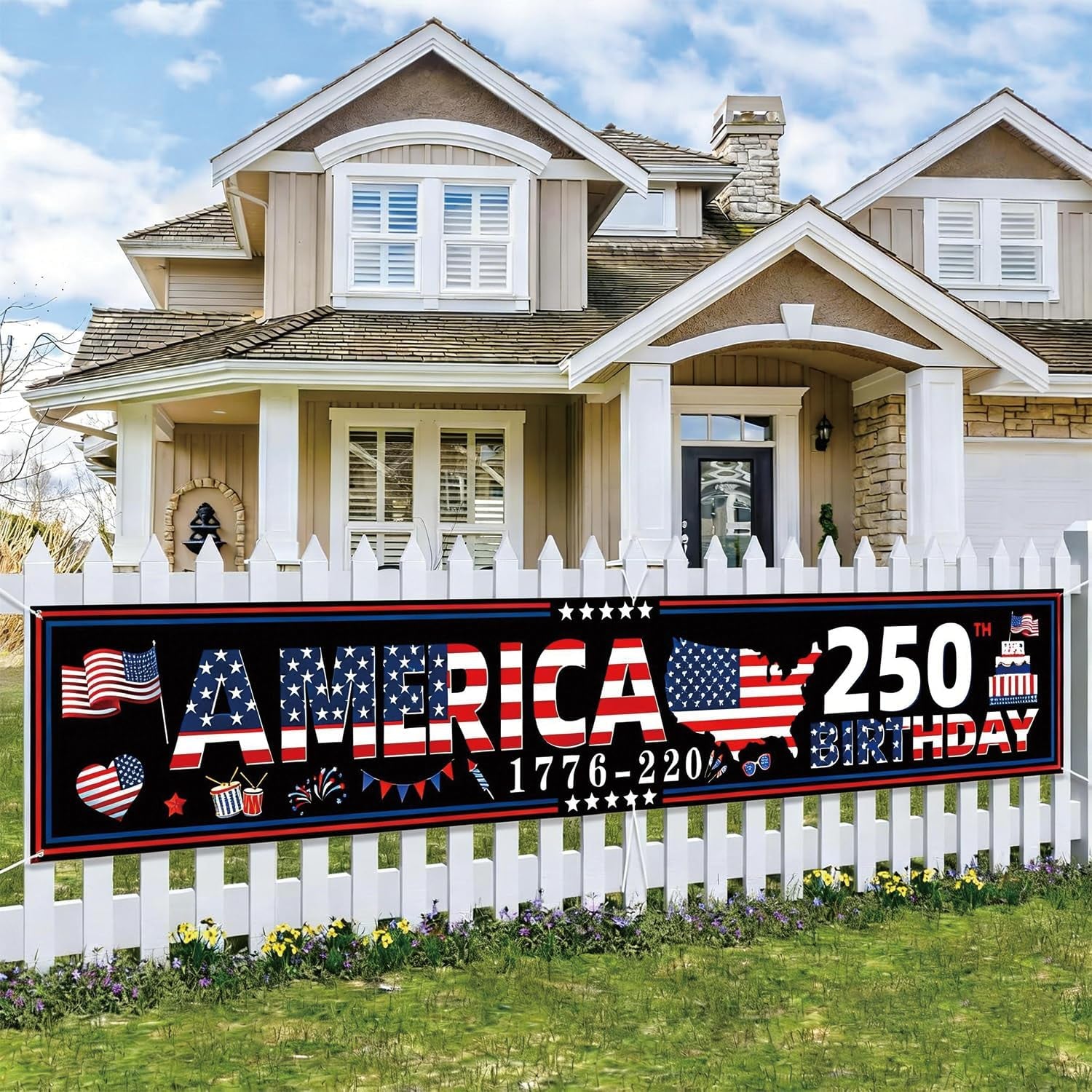 250 Anniversary USA Banner 118X20Inches Patriotic Decor for 250Th America Birthday 1776-2026 Party Supplies 4Th of July Decorations for Outdoor Indoor Home Yard Garden