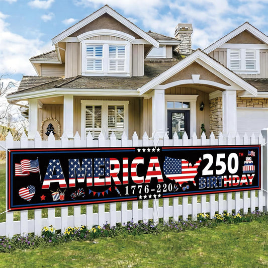 250 Anniversary USA Banner 118X20Inches Patriotic Decor for 250Th America Birthday 1776-2026 Party Supplies 4Th of July Decorations for Outdoor Indoor Home Yard Garden