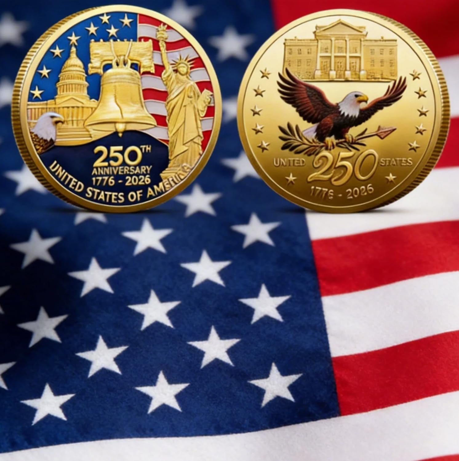 3 Pcs 250Th Anniversary Coin Set God Bless America Collectible 250 Year Merchandise Patriotic Commemorative Coin 1776-2026 Independence Day Freedom and Faith Keepsake 4Th of July Gift