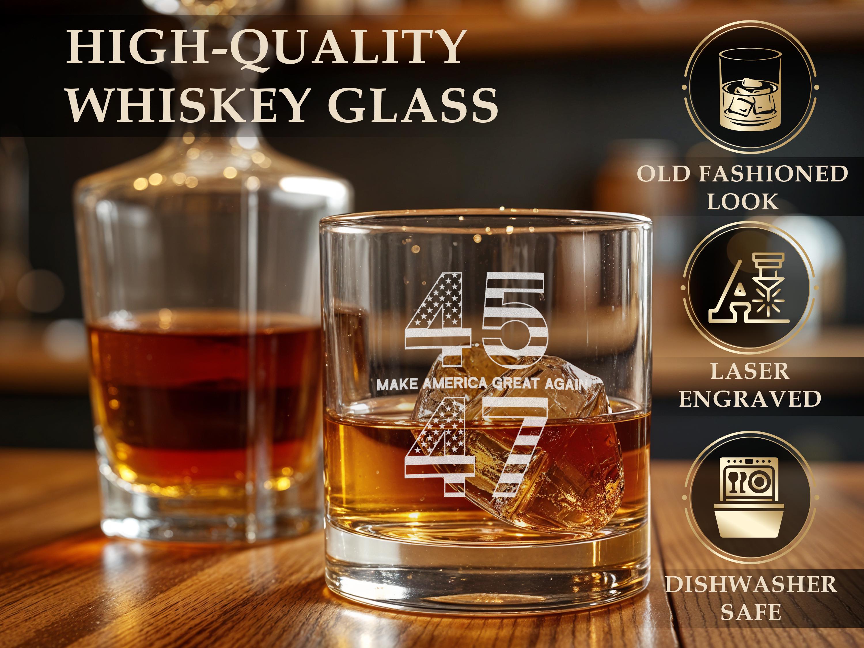 45 47 MAGA Trump Whiskey Glass, Trump 2024, Patriotic Gift, 47 Presidential, Make America Great Again, MAGA Gift, Political Gift