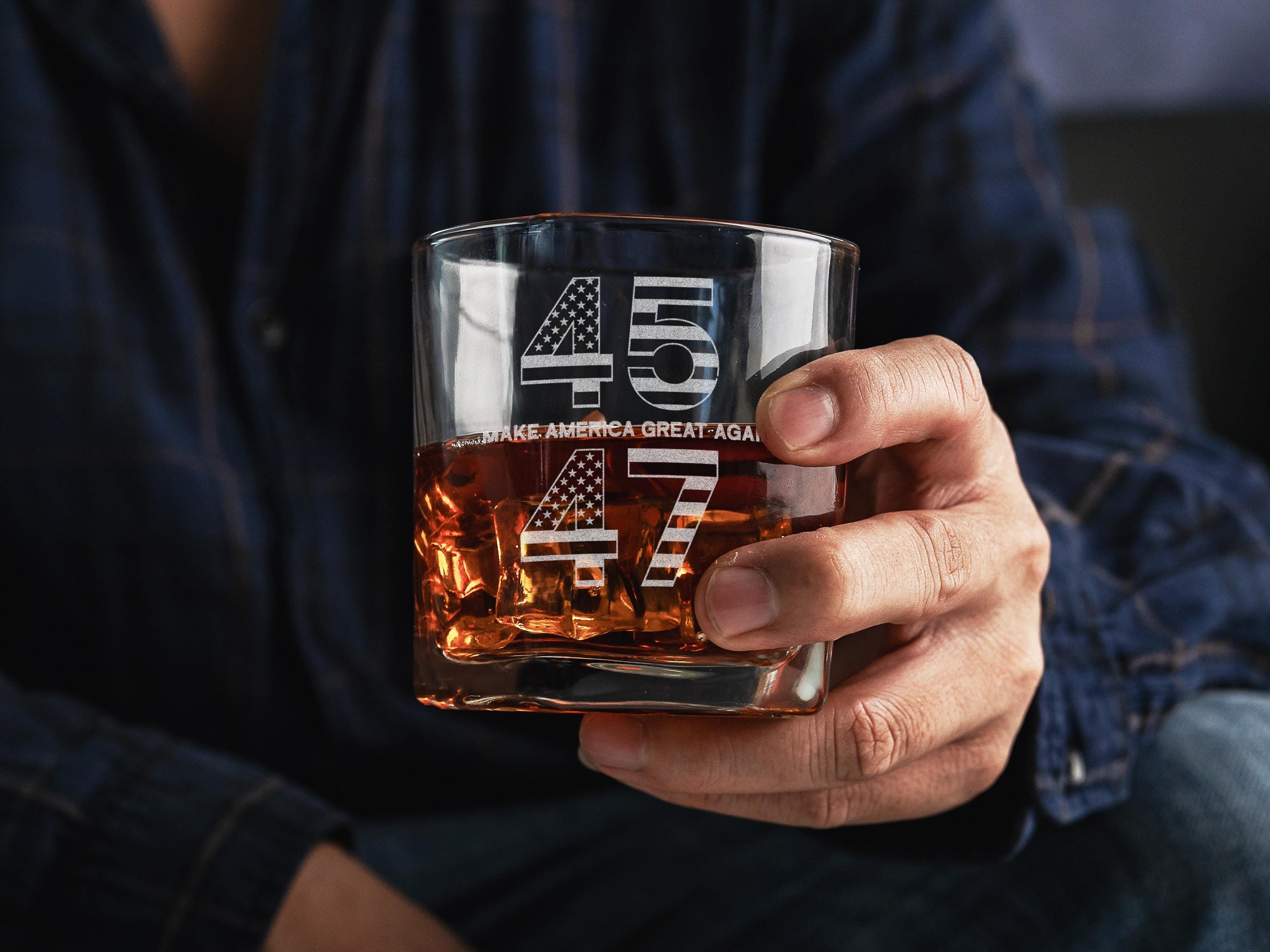 45 47 MAGA Trump Whiskey Glass, Trump 2024, Patriotic Gift, 47 Presidential, Make America Great Again, MAGA Gift, Political Gift