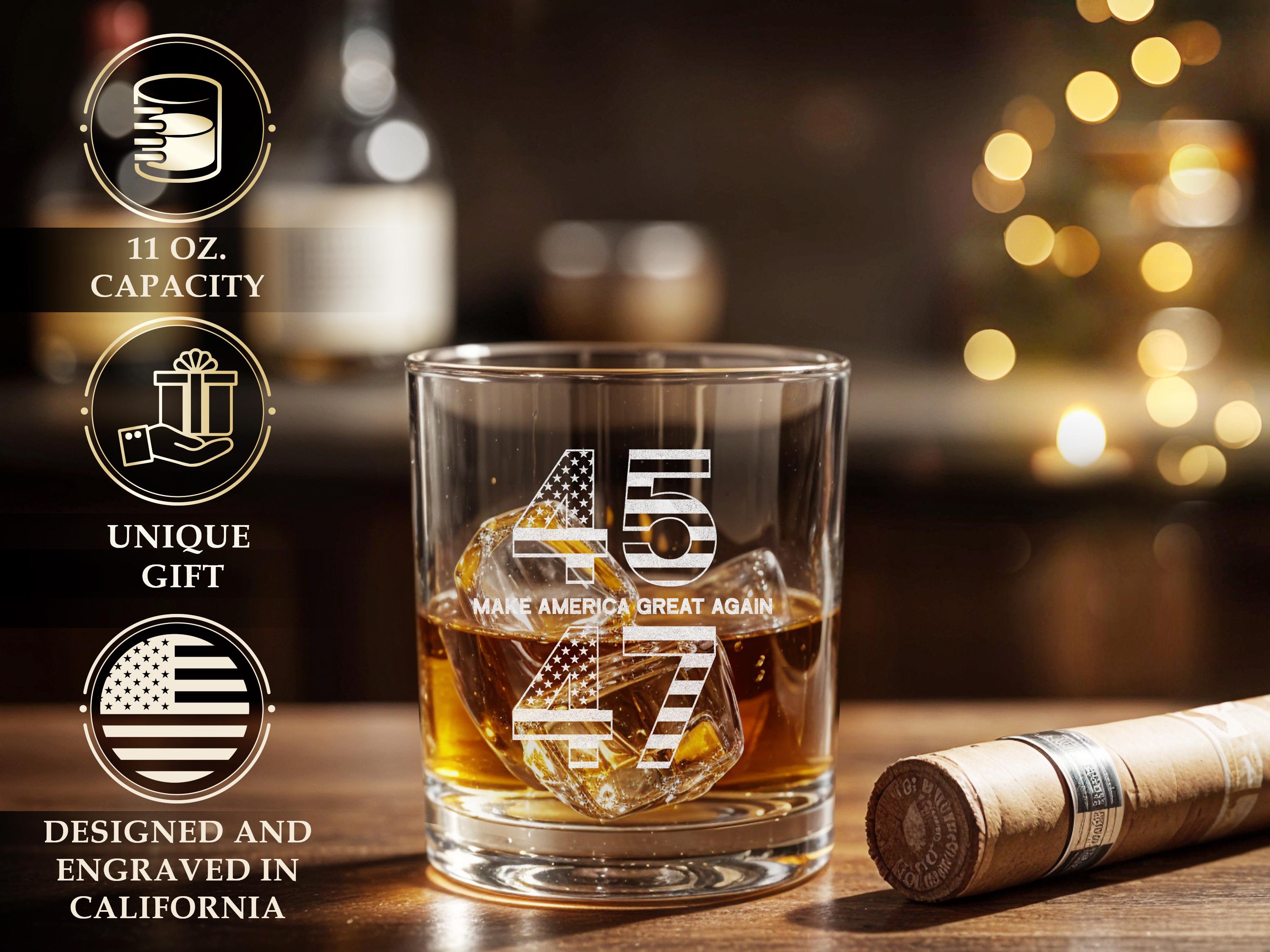 45 47 MAGA Trump Whiskey Glass, Trump 2024, Patriotic Gift, 47 Presidential, Make America Great Again, MAGA Gift, Political Gift